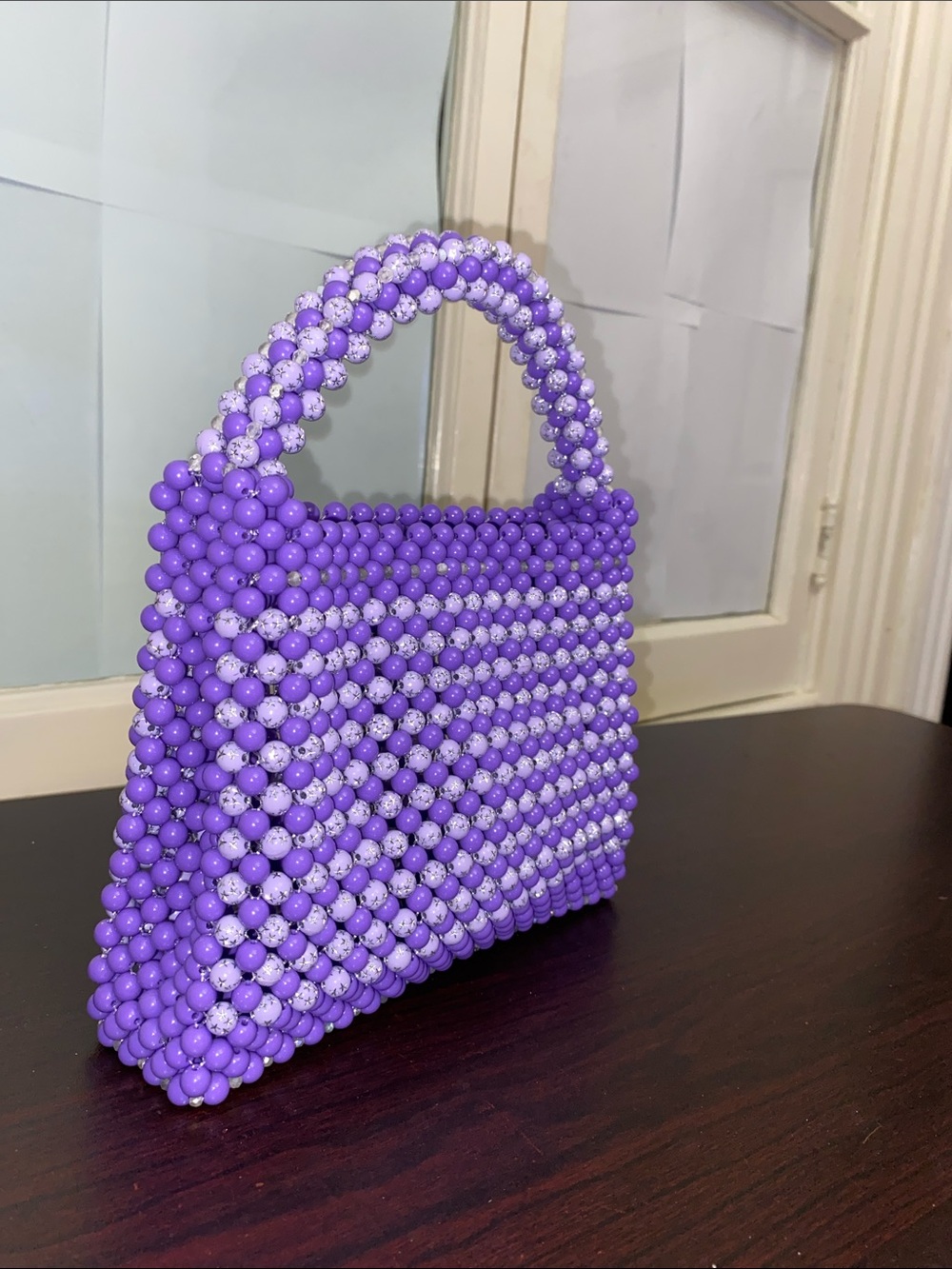Handmade Purple Beaded Top-Handle Bag Evening purse